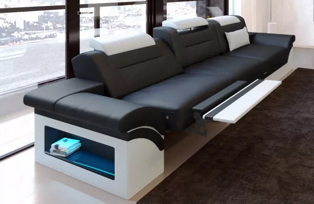 Sofa Leder 3 Sitzer Couch MONZA Ledersofa LED Design Luxus Dreisitzer Echtleder
