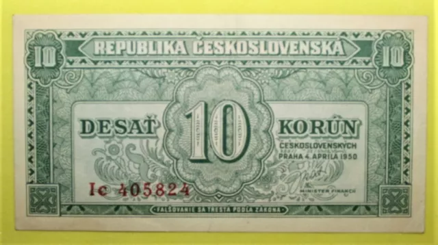 A12 - Czechoslovakia 10 Korun 1950 Extremely Fine Banknote P. 69 - Middle Fold