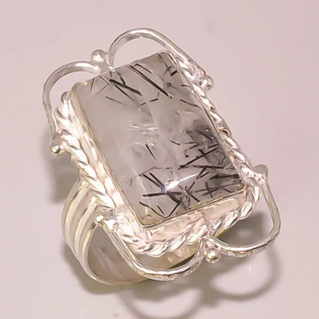 Black Rutilated Quartz Handmade Jewelry 925 STERLING SILVER PLATED RING 9