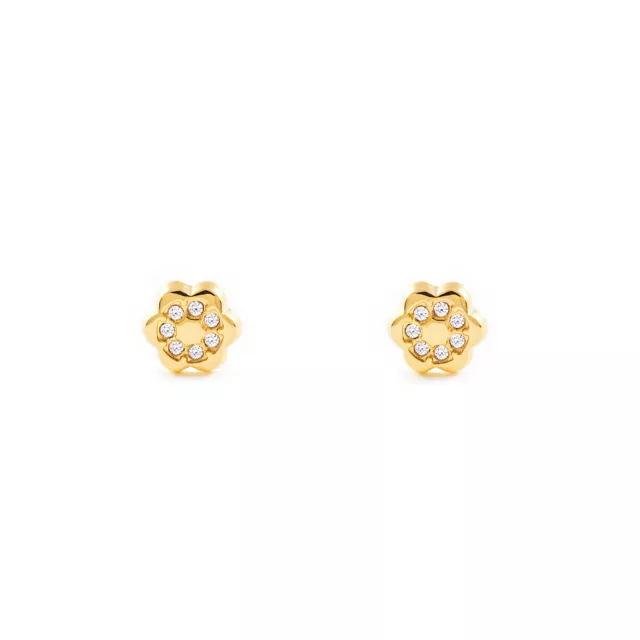 Pendientes Bebe o Niña Oro Amarillo Flor 6 Petalos con Circonitas (T1907P9K)