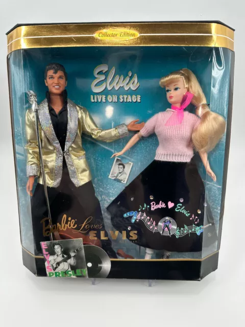 Barbie Loves Elvis Gift Doll Set Poodle Skirt Gold Jacket Guitar NIB 2736