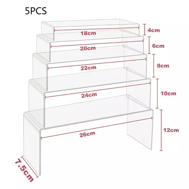 5PCS Acrylic Clear Jewellery Stand Riser Makeup Display Shelf Holder Organiser 2