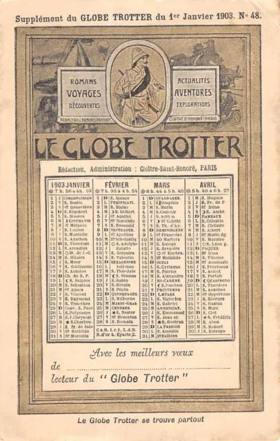 Cpa Publicite / Le Globe Trotter / Annee 1903 / Avec Le Calendrier De L'annee