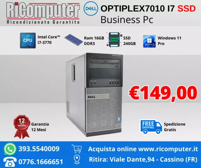 PC DELL OPTIPLEX 7010  INTEL CORE i7-3770 RAM 16GB  SSD 240GB