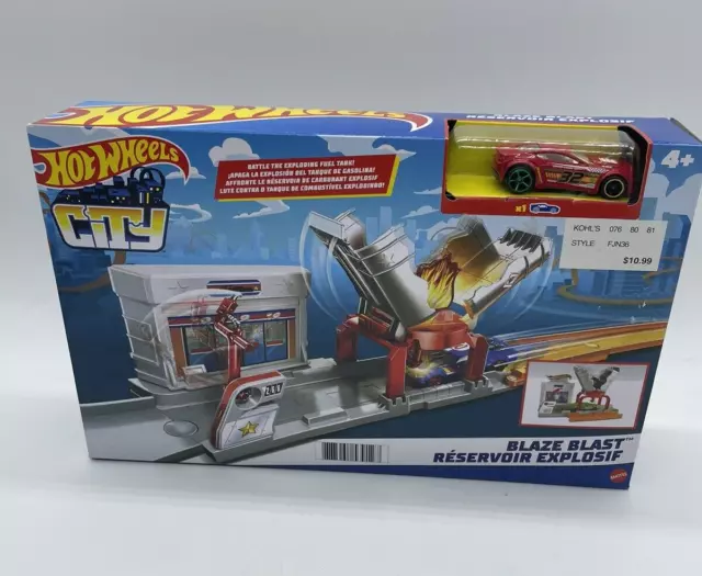 New Hot Wheels City Blaze Blast Playset On The Go Includes Car Mattel