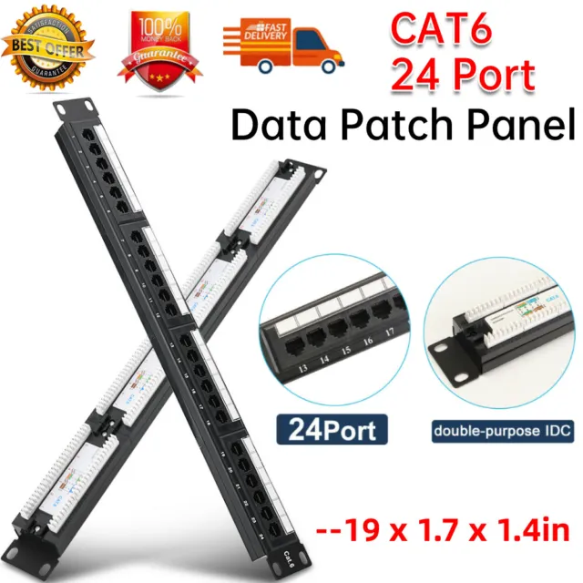 24 Port 19in Mountable Data Patch Panel High Speed CAT6 CAT-6 Network Cable Rack