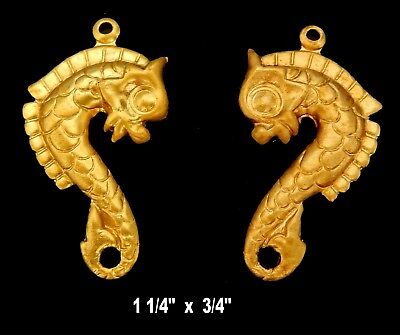 Vintage Brass Stamping / Ornate Classical Sea Horse Design / Mirror Image - Pair