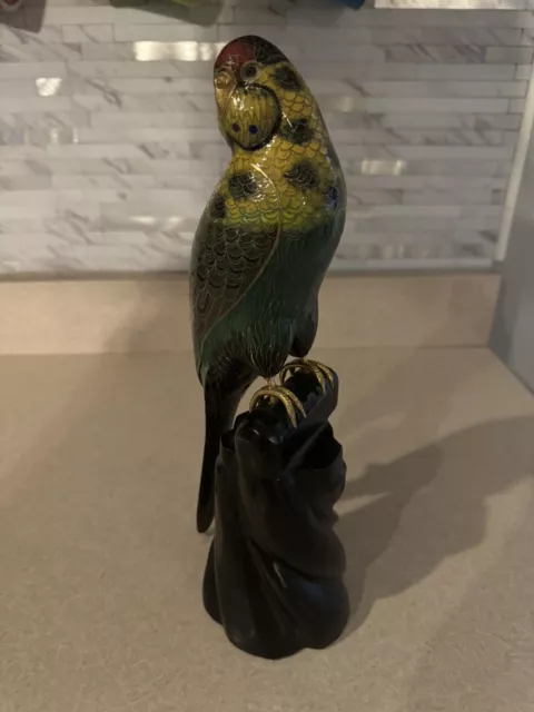 Vintage Chinese Cloisonné Bird - Parakeet 12" tall. Beautiful Mint Condition 3