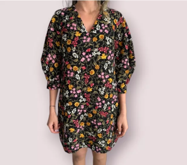 Zara Mini Dress V-Neck long sleeve Floral dress, Size:L