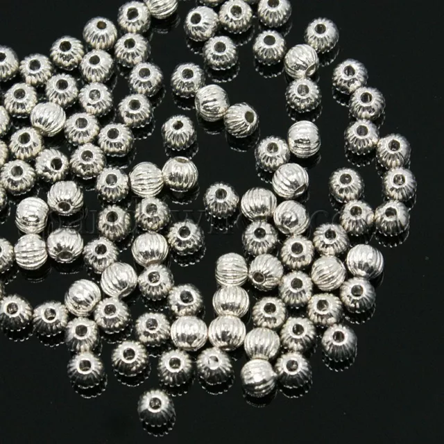 🎀 SALE 🎀 100  Silver Pumpkin 4mm Spacer Beads For Jewellery Making