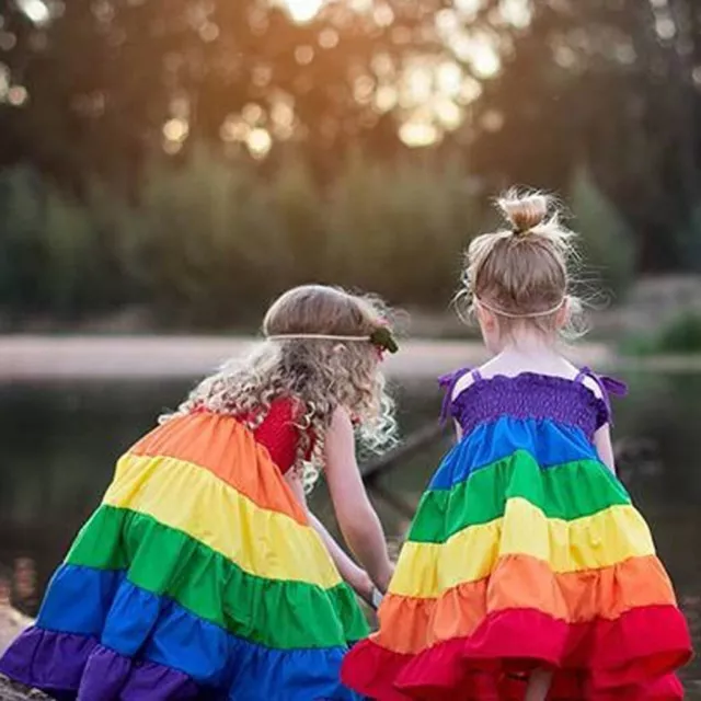 Abito arcobaleno principessa bambina maniche lunghe abiti da festa top Stati Uniti 8