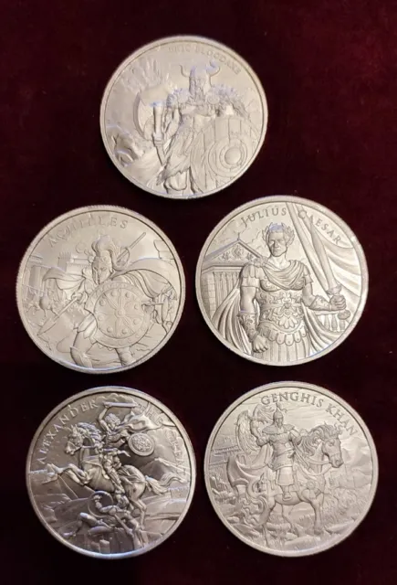 5 X 1 oz Silver Rounds - Legendary Warriors #1 to #5 - Ag999 5 oz BU