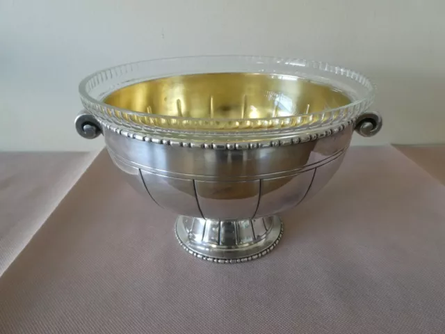 Coupe Creuse Metal Argente Coupelle En Cristal Art Deco