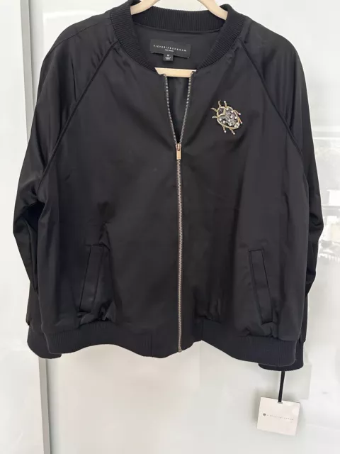 NWT Victoria Beckham for Target Sz 1X Black Satin Beaded Bug Bomber Jacket Plus