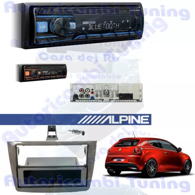 Kit Autoradio Alpine UTE-200BT + mascherina Fiat Grande Punto nero 1 DIN