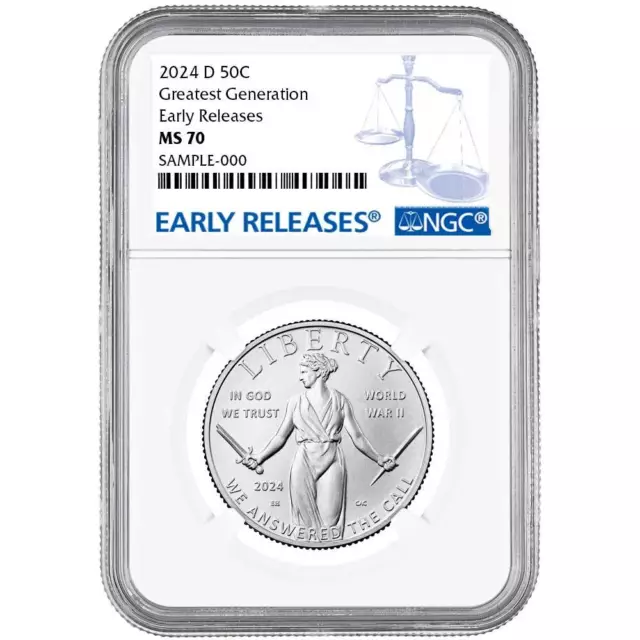 2024-D UNC Clad 50c Greatest Generation Commemorative NGC MS70 ER Blue Label