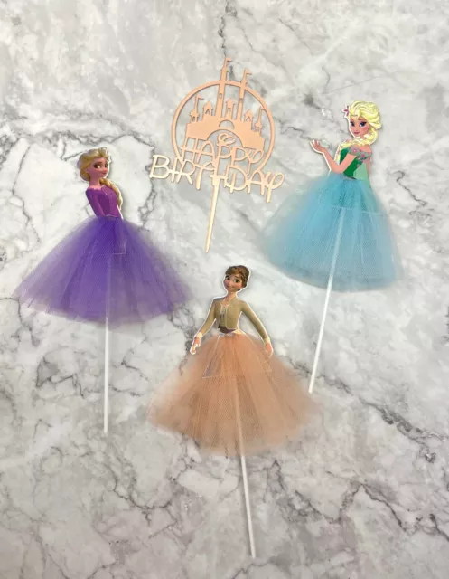 Frozen Cake Toppers - Disney Princess Elsa, Anna Figures & Acrylic Castle Set
