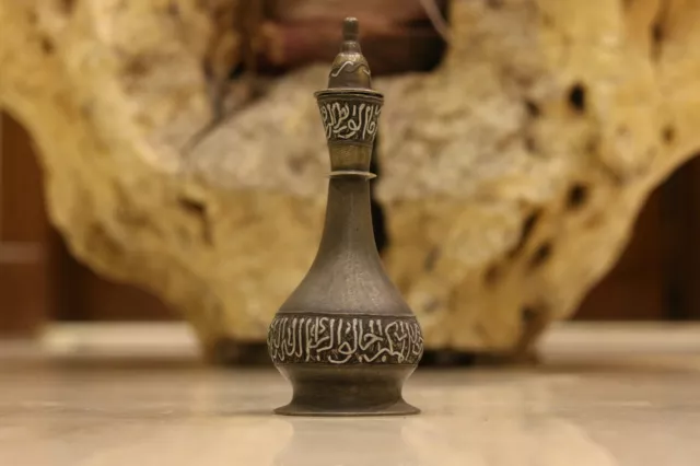 Antique handmade brass mamluk Islamic Damascus cairoware eastern inlaid vase