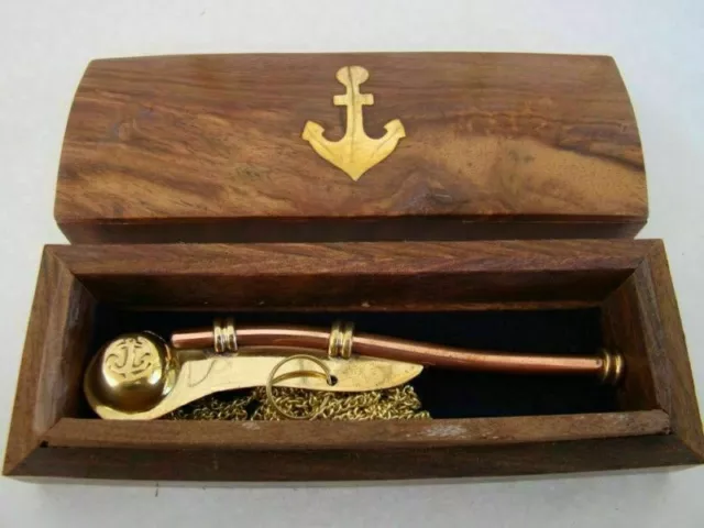 Brass / Copper Boatswain Whistle w/ Box ~ Bosun Call Pipe ~ Nautical Maritime