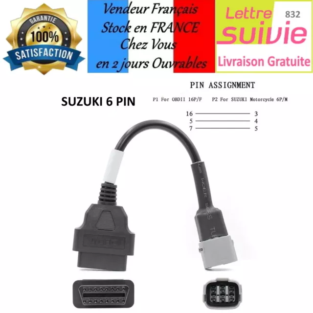 OBD2  6 Pin vers 16 pin Câble Adaptateur Extension ODB Diagnostic  moto  SUZUKI