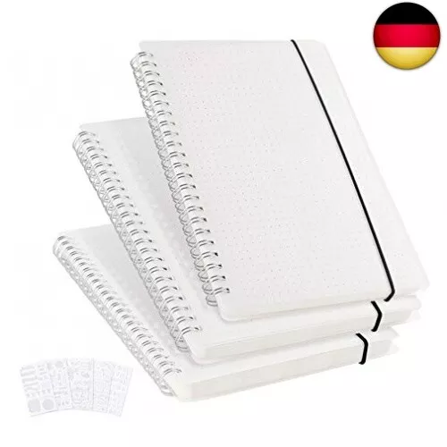 3er Pack Notizbuch Dotted A5 - Gepunktetes Bullet Grid Journal Dot Spiral (No