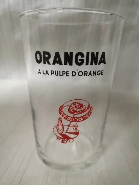 VINTAGE ET RARE ANCIEN VERRE PUBLICITAIRE ORANGINA à la pulpe d'orange années 50