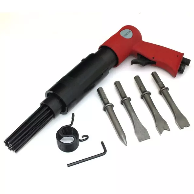 Voche Red 150mm Air Hammer Chisel With 4 Chisels + Needle Descaler Rust Remover