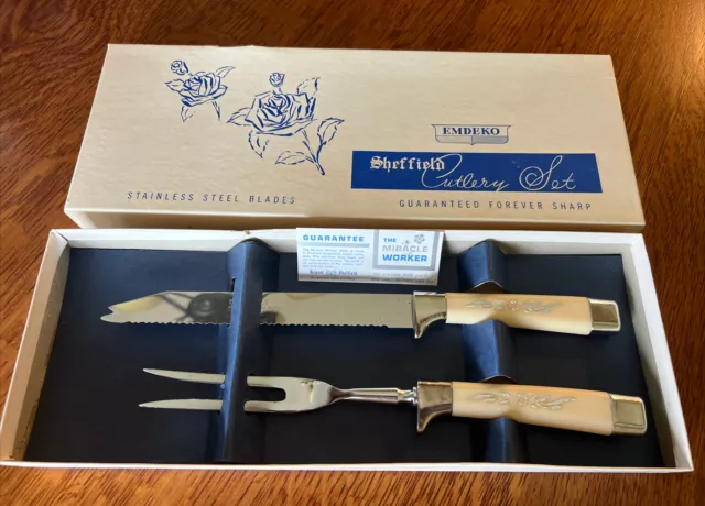 VTG Emdeko  Sheffield Cutlery Set Stainless Steel Blade Carving Knife and Fork