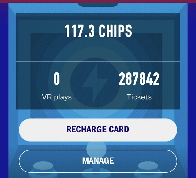 Dave and Busters Power Card with 287.8k tickets, 117 chips
