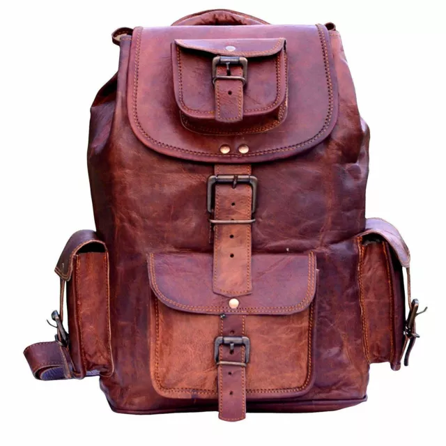 New Mens Vintage Genuine Leather Laptop Backpack Rucksack Messenger Bag Satchel