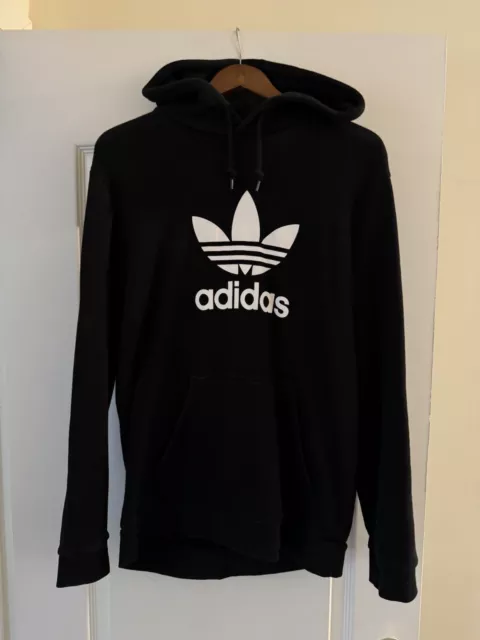 Adidas Hoodie Pullover Fleece Black Size M Good Condition - French Terry Cotton