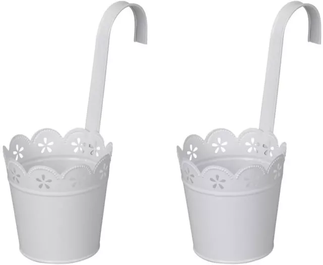 2 Stück Hängetöpfe Blumentöpfe zum Hängen Übertopf Haken weiß Kräutertopf Shabby