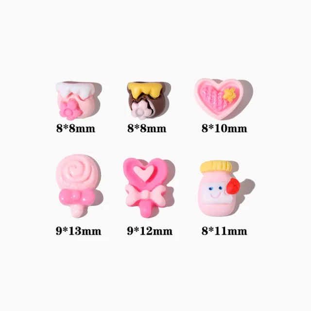 10Pcs Kawaii Lollipop Nail Art Decor Sweet Cute 3D Candy Heart Nail Decoration g 3