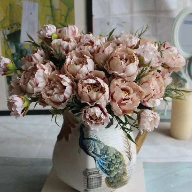 Shabby chic Bouquet Pretty Bride Wedding Small Peony Silk Flowers Cheap Min