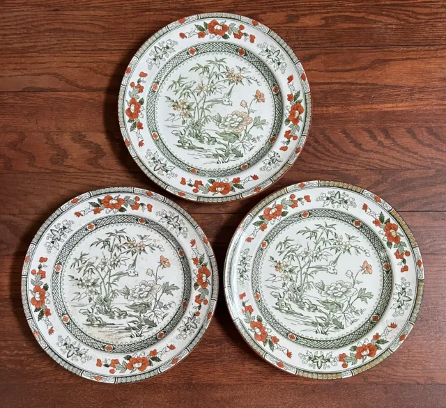 3 - Antique 1880 Bishop & Stonier Hong Kong Chinoiserie  Dinner Plates 10.25”