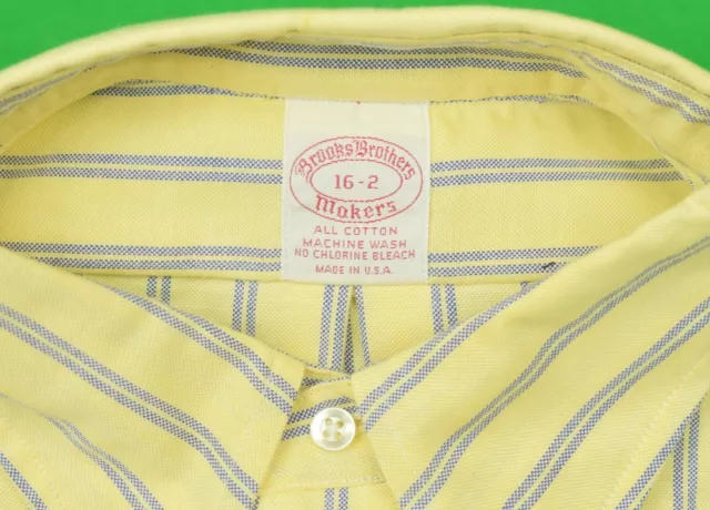 "Brooks Brothers Yellow w/ Blue Track Stripe OCBD Shirt" Sz 16-2