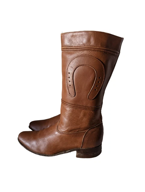 Vintage Mor-Rom Brown Leather Horseshoe Cowboy Western Boots Size 5.5