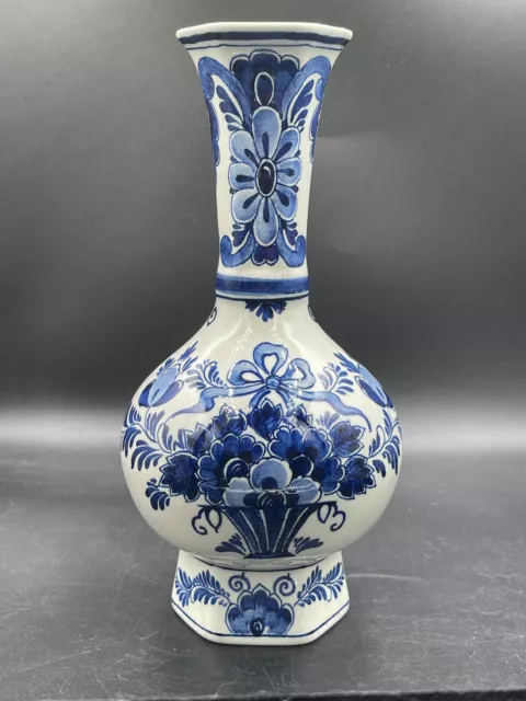 Original Delft Blue RAAM floral vase vintage ceramic porcelain Holland hand...