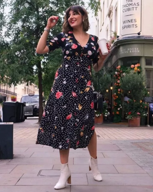 OASIS RED POLKA Dot Spot Frill Midi Dress Size 6 SOLD OUT 29.95