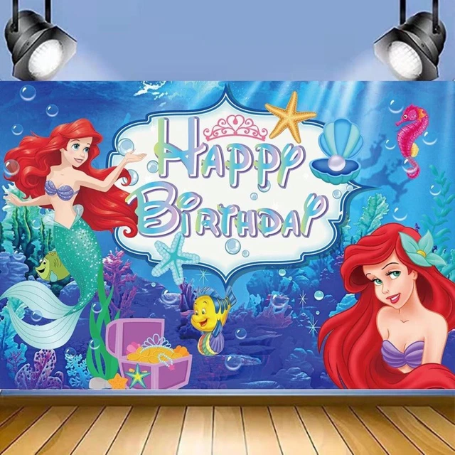DISNEY ARIEL MERMAID Backdrop Happy Birthday Banner Booth Props ...