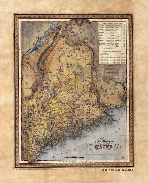 ANTIQUE MAINE MAP Art Print Poster Vintage Style Wall Great Home Decor ...