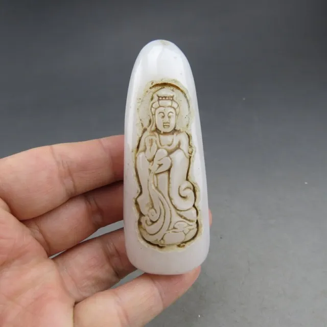 Chinese,old jade,hand-carved,jade,White jade,Guanyin bodhisattva,pendant X(269)