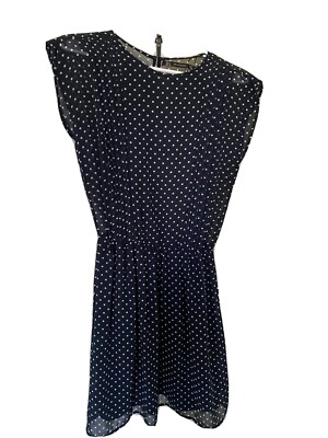 Zara Navy Blue And White Polka Dot Smock Dress Size S Look New