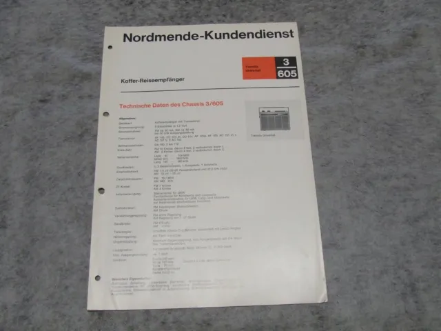 Schaltplan Service Manual Kofferradio Radio Nordmende Transita Universal 3/605