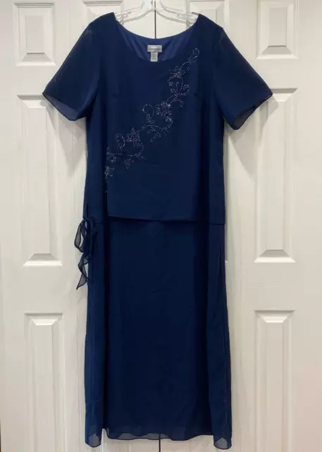 Catherines Formal Maxi Dress Womens Plus 20W Navy Blue Mother of Bride USA Made