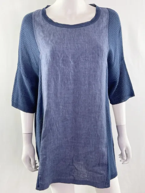 Soul Voyage by Marina Rinaldi Women's Navy Blue Half Sleeve Tunic Shirt Size M