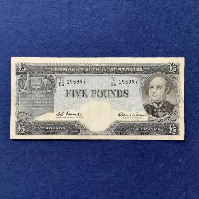 1960 Coombs Wilson Reserve Bank Five Pound No Tears Or Pin Holes See Details