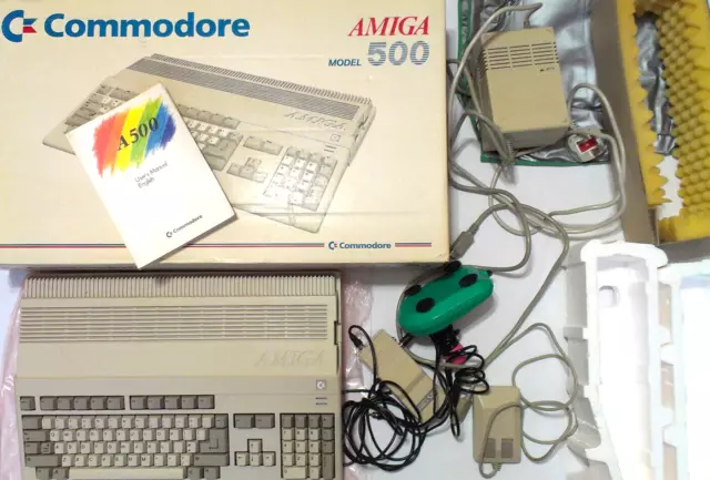 Boxed Commodore Amiga A500 Vintage Computer, Psu, Mouse, Tv Module, Instruction