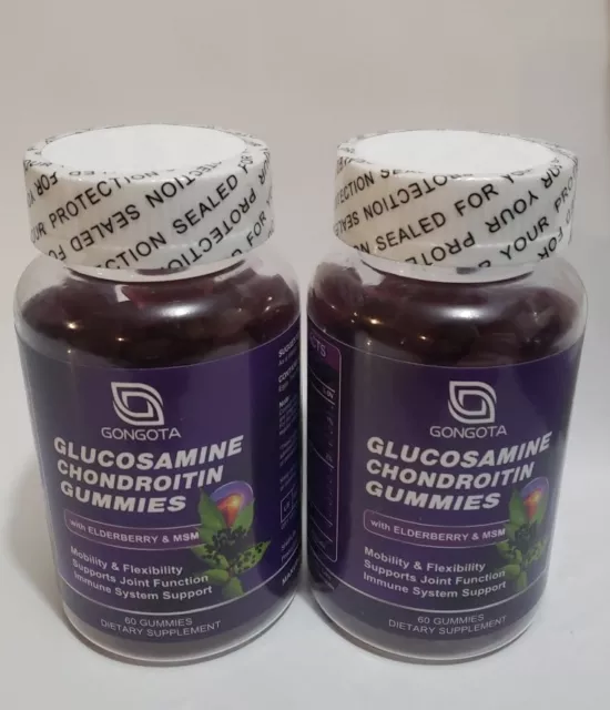 2 Pack Glucosamine Chondroitin Gummies MSM Triple Strength Joint Support 1500mg