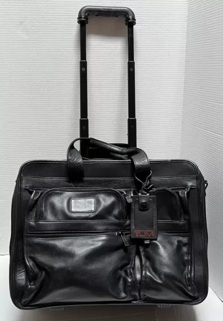 Tumi Luggage Carry-On Black Leather Expandable 2 Wheel Rolling Briefcase 920603